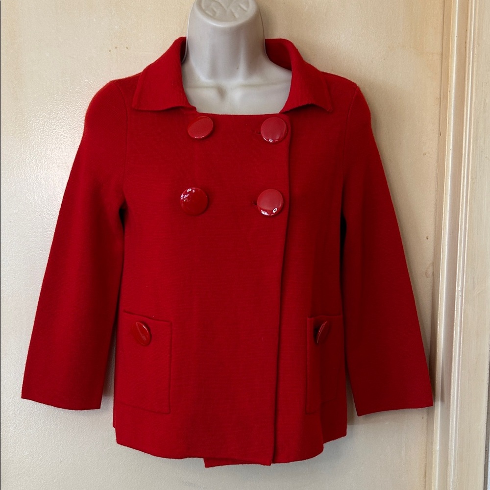 J. Crew Red Double-Breasted 100% Wool Cardigan size XS